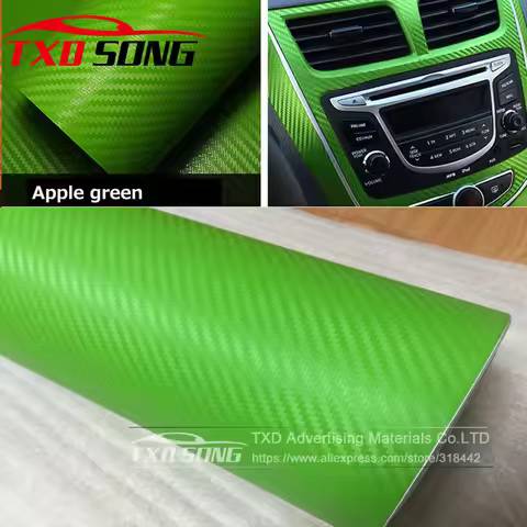30x127CM(12"X50") Green 3D Carbon Fiber Film 3D Vinyl Sticker Car Body/Interior Decoration 3D Carbon
