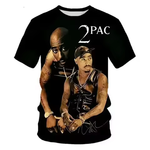 New Harajuku 2pac Graphic Hip Hop T‑Shirt Trendy Streetwear Summer Casual Breathable Soft Fabric Dai
