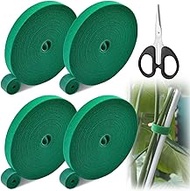 4 Roll Reusable Garden Tie, 33 ft x 0.6 in Green Garden Tape Plant Ties for Climbing Plants, Cut-to-