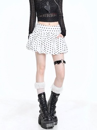 กระโปรงสั้นทรงเอเอวสูงลายจุดสไตล์หวาน Y2K สำหรับสาวๆ ช่วงฤดูร้อน กระโปรงสั้นทรงดอกไม้บาน ทรงหลวม สวม