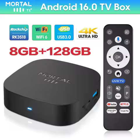 Smart TV Box Android 16 Google Voice Control 2.4G WIFI 6 4K 1080P 8GB 128GB T1+ BT5.0 RK3518 High Sp
