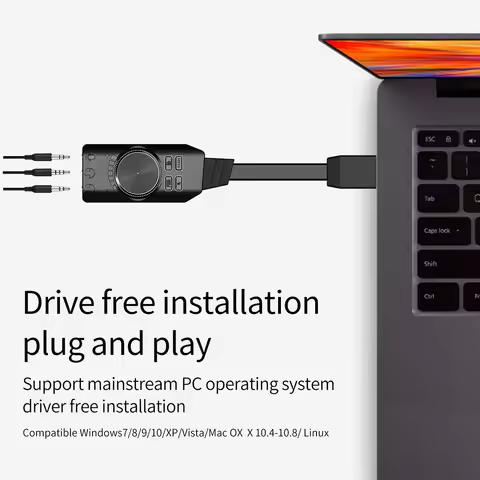 Speaker Headset Audio Jack Cable Adapter Mute Switch GS3 7.1 Channel Sound Card Converter External U