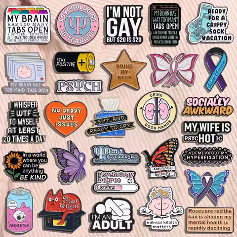 Mental Health Series Enamel Pins Social Anxiety Psychology Awareness Quotes Metal Badge Wholesale Je