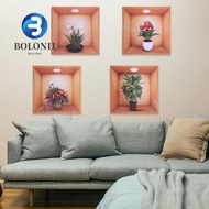 BO 4pcs Plant Potted Wall Stickers, Waterproof Green Plant Simulate 3D Wallpapers, Home Stickers Sim