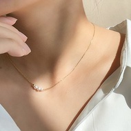 Elegant 925純銀鍍18k金 珍珠純銀項鍊 鎖骨鍊