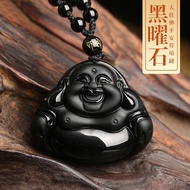 Obsidian Jade Buddha Amulet Necklace Pendant黑曜石弥勒佛佛牌项链吊坠 項鏈男女款 大肚佛笑佛转运平安护身符水晶项链吊坠饰品 A货保真