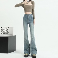 VELIN S-2XL Wanita Retro Jeans Pinggang Tinggi Flared Pants Korean Seluar Lurus