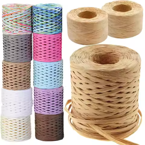 218Yards Raffia Paper Craft Ribbon Packing Paper Twine Raffia Yarn Knitted Paper Rope DIY Craft Fest