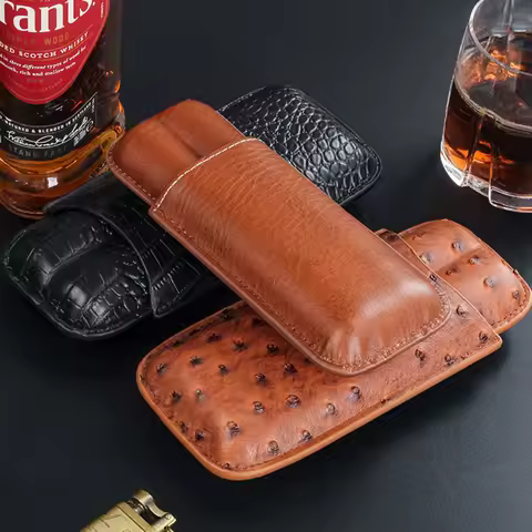 Luxury Cigar Case Cigar Humidor Holds 2 Cigars PU Leather Travel Case Smoking Accessories Men's Gift