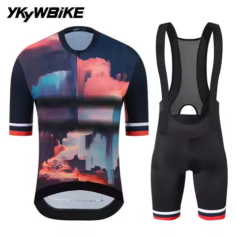 YKYWBIKE Men's Cycling Jersey Sets Bib Short Suit Short Sleeve Bicycle Clothes Road Bike Jersey Bib 