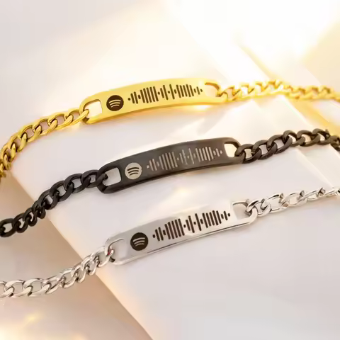Customized Engraved Music Code Bracelet Personalized Laser Spotify Code Cuban Bangle Stainless Steel