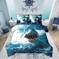 Erosebridal 3D Shark 7 Pieces Bedding Set Full Size,Shark Fish Bed in a Bag,Sea Ocean Theme Bed Set 