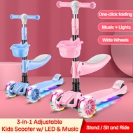 3-in-1 Kids Exercise Kick Scooter | Height Adjustable Foldable Wide Wheels | Baby 2+ Years | Outdoor Play Sports Toys