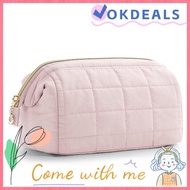 OKDSHOP Travel Cosmetic Bag, Puffy Padded Large Capacity Makeup Bag, Wide-open Solid Color Women Mak