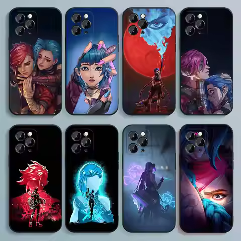 Anime Arcane Jinx Vi Phone Case For iPhone 17,16,15,14,13,12,Pro,Max,Plus,E,SE4,Air,Mini Black Soft 