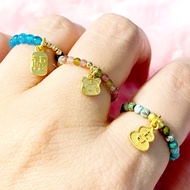 [Crystal Baby] Crystal Natural Ring - Candy Tourmaline Apatite Turquoise Natural Crystal with Charms