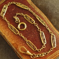 骨董法國包金長型窗花雕花懷錶鍊 手鍊 項鍊 N847