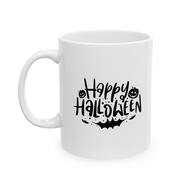 White Black Illustrated Happy Halloween Mug Ceramic Mug 11oz
