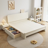 Net Modern Bed Simple Cream Storage High Nordic Real Bed Red Double Bed Wooden Bed Box 1.8m Style Wh