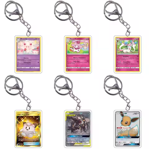 Pokemon Keychain Cards Style Slurpuff Sylveon Lapras Snorlax Eevee GX Anime Game Characters Self Mad