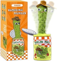 Yodeling Pickle, Talking Yodeling Toy Repeats What You Say, Singing Pickle Plush Cactus Toys - Rechargeable Twisted Mimicking Toy with LED Singing Dance, Funny Prank Novelty Gag Gift for Adults &amp; Kids