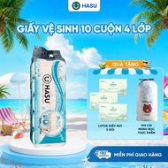 Hasu toilet paper 10 rolls, 4 layers, good absorbency, Free 3 Lotus paper bags + 1 TP wrap