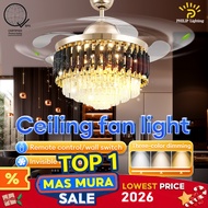 Ceiling Light With Fan 42/48 Inch Luxury Crystal Led Chandelier Fans Lamp Remote Control 3 Color