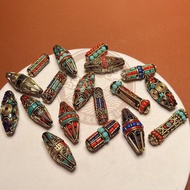 Hand String Loose Beads Wenwan Single Tibetan Style Nepal Handmade Copper Olive Stone Shape diy Bead