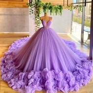 Lavender Purple Ball Gown Evening Dresses With Crystals Extra Puffy Women Luxury Long Prom Gowns Ruffles Beaded Plus Size Photo