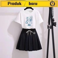 baju t shirt perempuan lengan panjang viral murah 2022 Skirt Tunggal/Sut Dua Helai Pelajar Perempuan Versi Korea Musim Panas Fesyen Baru Cetakan Bunga Sut T-Shirt Skirt Pendek