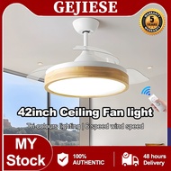 GEJIESE Ceiling Fan With Light  Nordic Ceiling Fan Light 42inch Retractabl Invisible Ceiling Fan Lamp Remote LED Tricolor Lights DC Motor Kipas Siling Lampu Fan With Light Ceiling