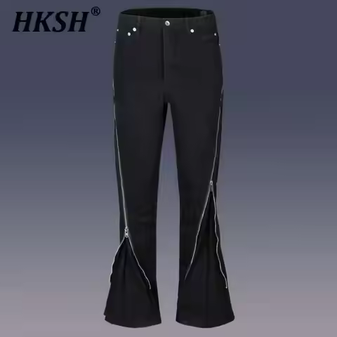 HKSH Men's Tide Streetwear Jeans RO Style Women's Autumn Winter Urban Spiral Track Twisted Large Zip