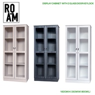 ROAM 6ft Display Cabinet 2 Glass Door with Keylock Almari Buku Kabinet Kaca Kunci Bookshelf Brown Oa