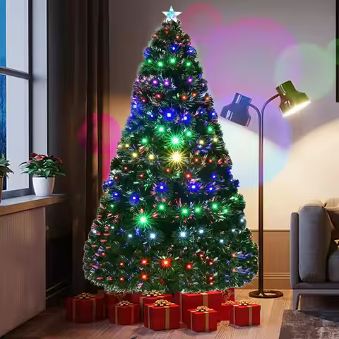 Fibre Optic Pre Lit Christmas Tree 4/5/6/7FT w/LED Lights Xmas Tree Decor & Star