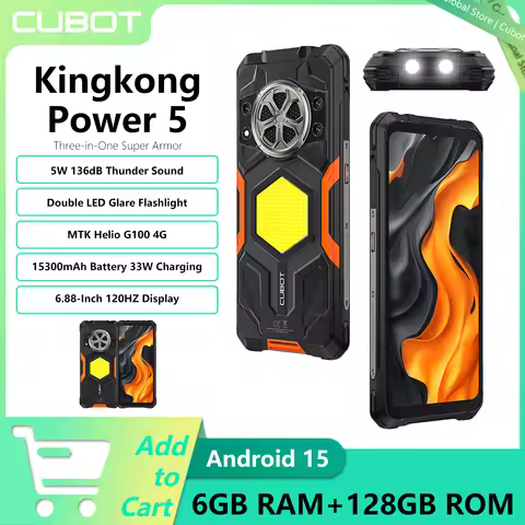 Cubot Kingkong Power 5 Rugged Smartphone Android 15 15300mAh Battery 6.88" 120Hz Screen 6GB RAM 128G
