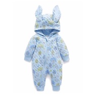 澳洲Purebaby有機棉嬰兒鋪棉拉鍊連身衣/新生兒包屁衣 粉藍小兔帽
