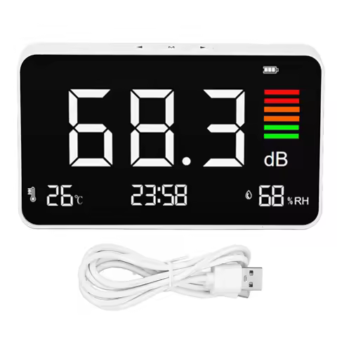Digital Decibel Meter Desktop Sound Level Meter 30-130dBA with Temp Humidity Detection for Home Scho