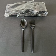 BLACK PLASTIC SPOON & FORK 6.5" - SUDU PLASTIK HITAM / GARPU PLASTIK HITAM (50'S)