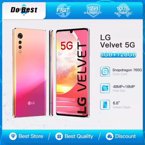 Original LG VELVET G9 G900VM G900N 5G Mobile Phone 6.8'' NFC 6GB+128GB 48MP+16MP OctaCore Andriod Ph