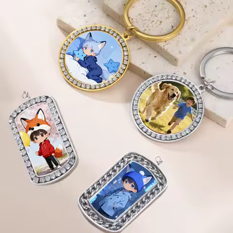 CZ Custom Photo Keychains Dog Pet Anime Cartoon Memorial Stainless Steel Personalized Keyring Hip Ho