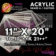11 x 20 to 11 x 21 ++ inches acrylic sheet with 2mm, 3mm 4mm and 5mm / transparent akrilik