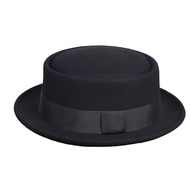 วินเทจพายหมูหมวกผู้ชายปีกกว้างผ้าขนสัตว์สักหลาด Fedora หมวกสีดำโบสถ์แจ๊สริบบิ้นสักหลาดปานามาเครื่องป