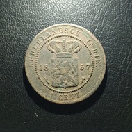 A3352 Koin Kuno Nederlandsch indie 1 Cent Tahun 1857 Asli Original