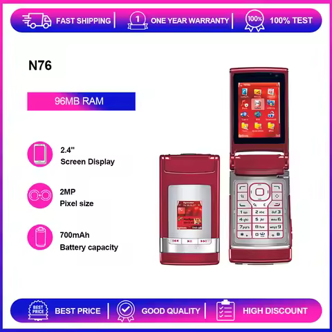 Refurbished Unlocked N76 2MP 700mAh 96MB RAM 2.4 inches Phone Russian Arabic Hebrew Keyboard Good Co