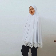 MINI TELEKUNG LACE HAJI DAN UMRAH TUDUNG SARUNG PUTIH LABUH KOREAN LYCRA TEBAL TAK JARANG AWNING LEM