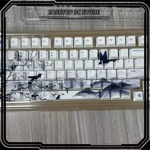 Blue And White Porcelain Series Keycaps Spray Glaze Imitation Ceramic 75keys Cherry Profile Pbt Mech