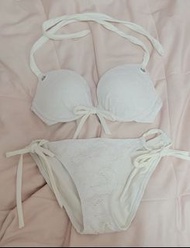 Bikini 泳衣三點式 白色 仙氣 lace 綁帶 掛頸 全新 性感 push up bra top