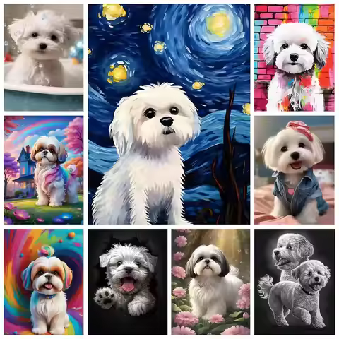 Maltese Dog 5D Diamond Painting Pet Dog Art Portrait DIY Diamond Embroidery Mosaic Animal Oil Painti
