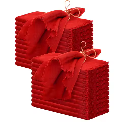 24pcs Christmas Red Retro Gauze Cotton Napkin Wholesale 32x32cm Tea Towel Wedding Party Christmas Ta