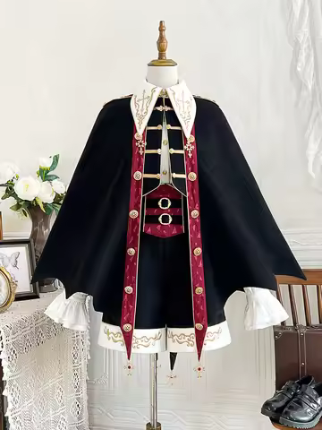 - Vampire Youth - Ouji Lolita Bat Shaped Cape Set, Gold Embroidery & Red Accents by Your Princess